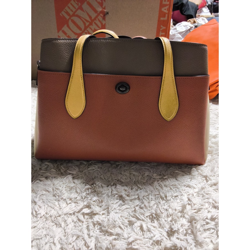 22.Coach Charlie Carryall 28 Colorblock Leather Handbag Rust Yellow 89088